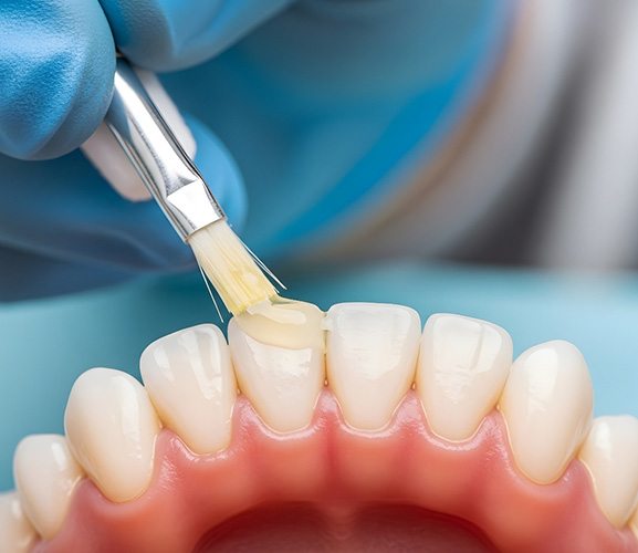 Fluoride is applied to a patient’s teeth
