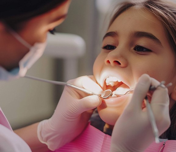 Young patient receiving fluoride at dentist’s office