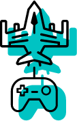 Animated icon of airplane and video game controller