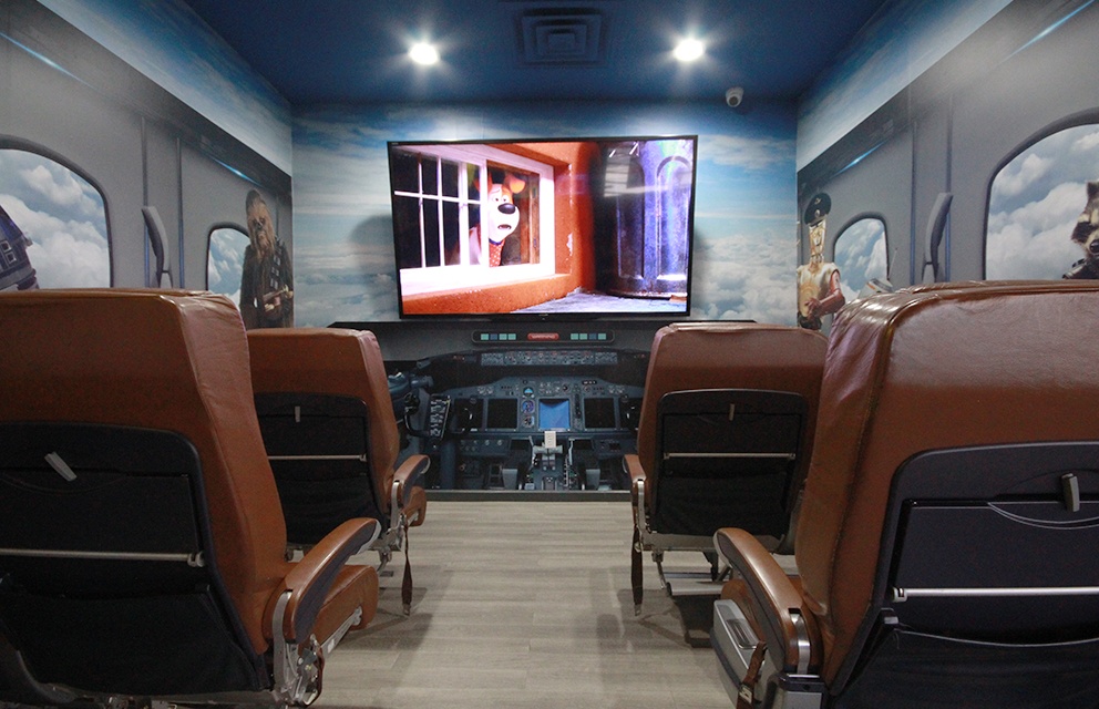 Theater seating in dental office waiting room