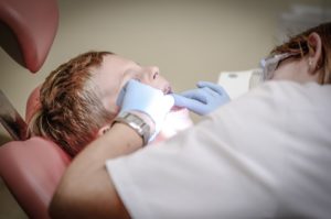 Young boy at dentist for dental checkup